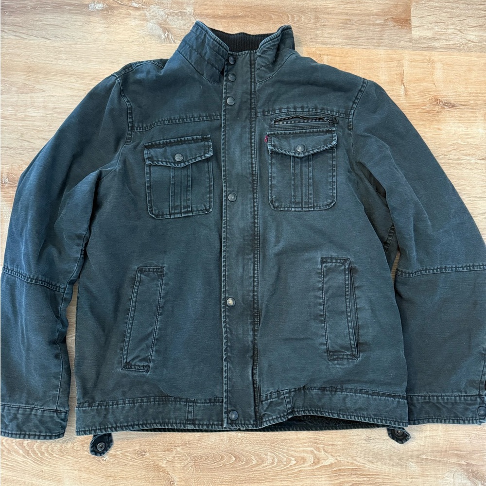 Levi's Mens L Canvas Sherpa Lined Trucker Jacket Coat Black Workwear Chore